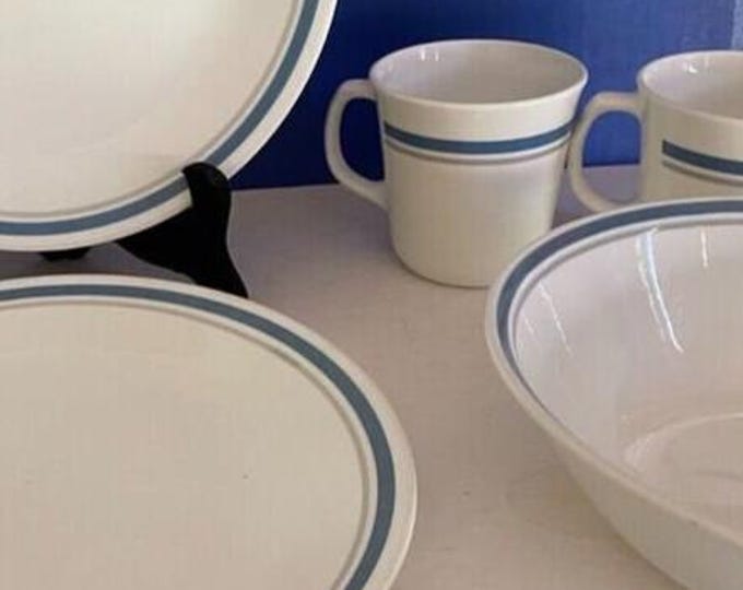 2403 Corelle Indigo Blue & Gray Band on White Great Condition Choose from List:
