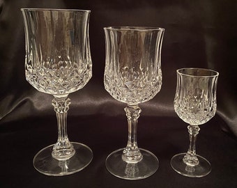 2304 Cristal D'Arques Paris Longchamp 24% Lead Crystal Vintage Stemmed Wine / Water Glass- Great Condition Choose from List: