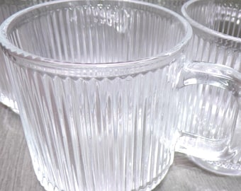 2608 Clear Ribbed Vintage Glass 3.75" 11 oz Mugs Set of 4