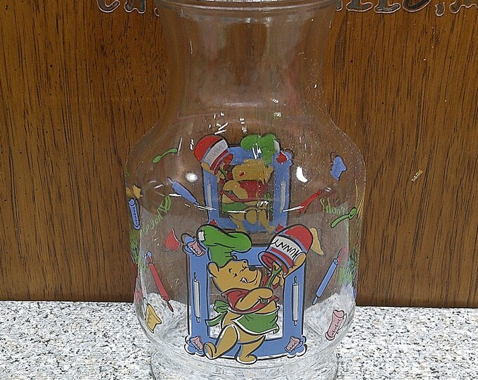 2406 Anchor Hocking 2 Quart Juice Carafe Jug- 9.5" Disney Winnie the Pooh- Good Condition No Chips or Cracks - No Lid