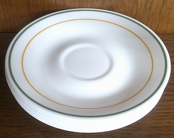 2411 Corelle Dark Green & Gold 6.25" Saucers Set of 6 - Excellent Condition