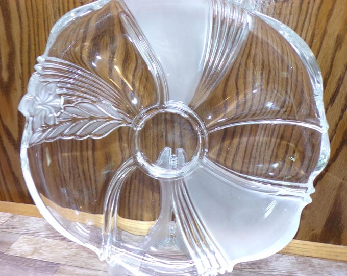 2510 Mikasa 12" Frosted Satin Orchid 4 Section Divided Crystal Platter - Great Condition