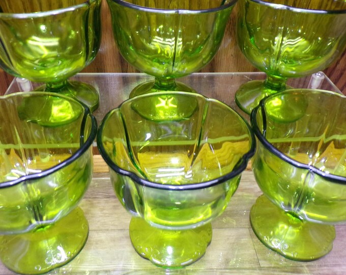 2508 Viking Glass 3.5" Green Footed Sherbet Dessert Cups Vintage Set of 6 - Great Condition