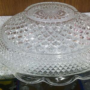 2408 Anchor Hocking Wexford Crystal Vintage 13.75" Shallow Bowl Platter Scalloped Rim 3" Tall- Great Condition Very Beautiful image 4