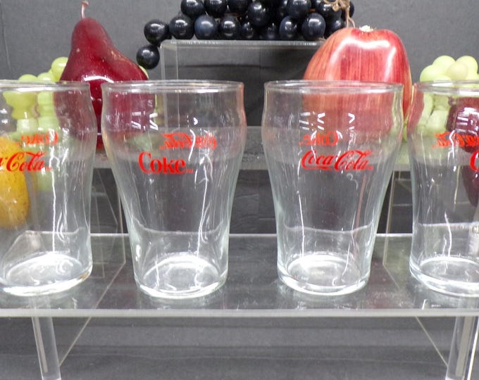 2304 Coca-Cola Coke Red Letter Print 4" Tall 6 oz Tumblers Vintage Set of 4 - Good Condition No Chips or Cracks