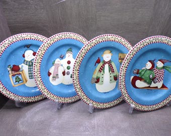 2608 Sakura Snowman 8" Lunch / Snack Plates Set of 4 Vintage 1998