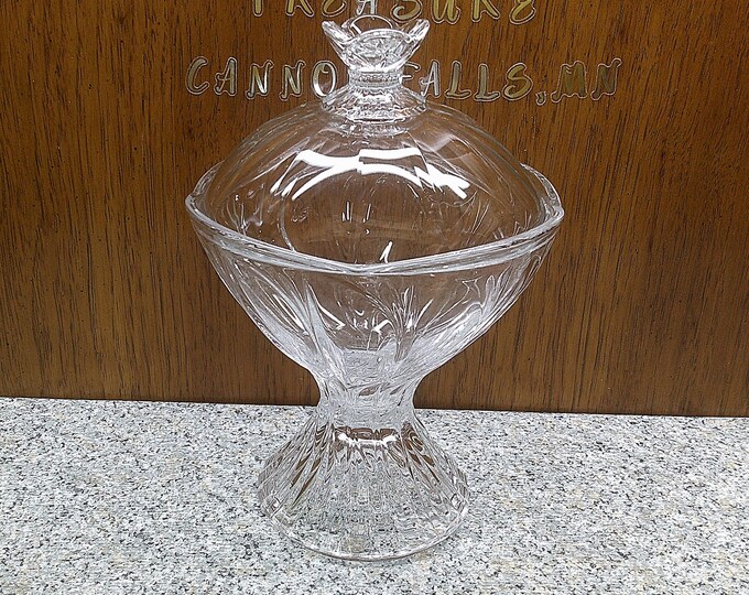 2407 Lead Crystal Covered Footed Candy Dish Compote 10" Tall x 6.75" Wide Vintage Swirl Pattern Made in Germany - Excellent Condition