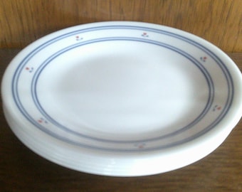 2411 Corelle Country Hearts 6.75" Bread Plates Set of 5 Red & Blue Tulip Hearts- Great Condition