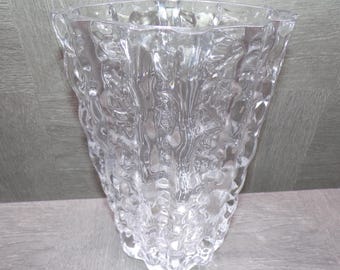 2606 Mikasa Frostfire 9.5" Wavy Rippled Waterfall Design Crystal Vase