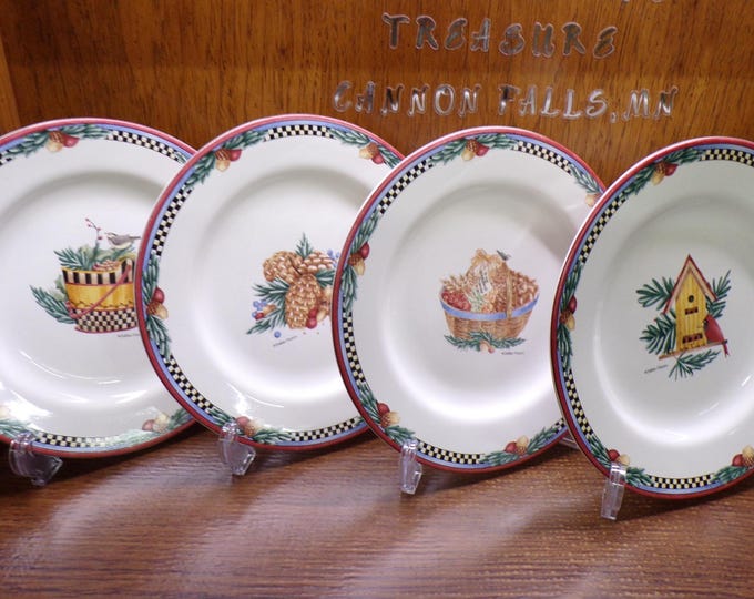 2505 Sakura Pine Cone 8.25" Salad/ Snack/ Dessert Plates Vintage 1998 Set of 4 by Debbie Mumm - Great Condition
