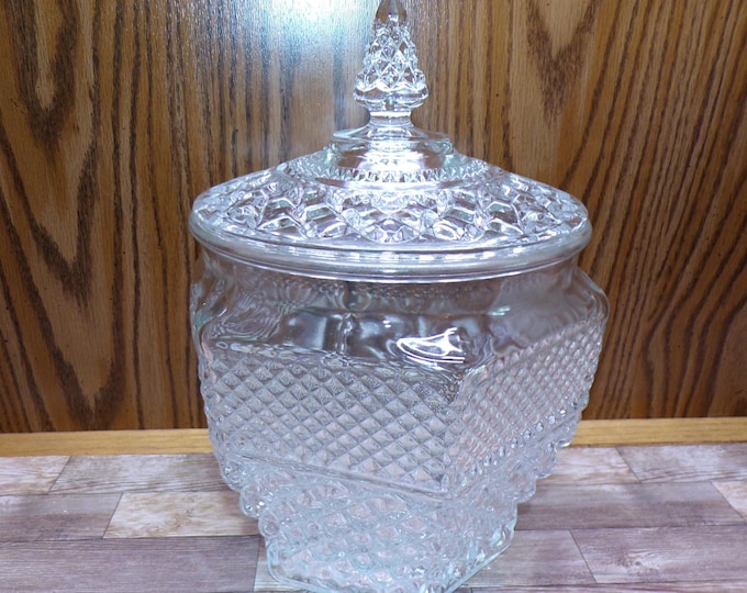 2509 Anchor Hocking Wexford Crystal Vintage 10.5" Cookie / Biscuit Jar with Lid - Great Condition