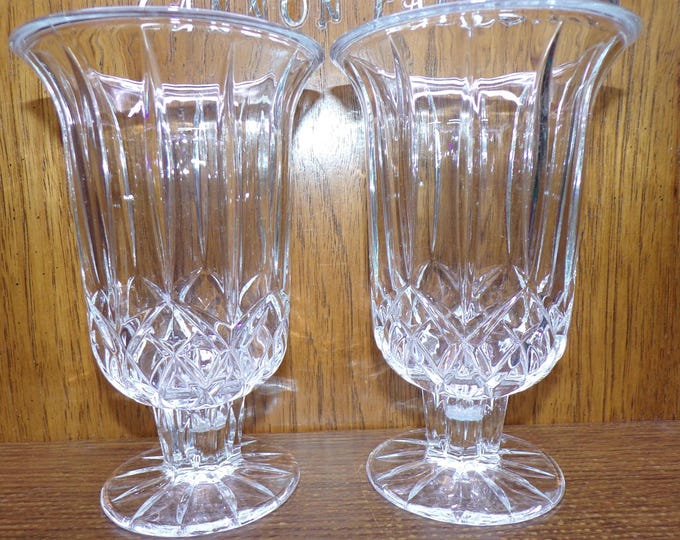 2506 Pair of Beautiful Vintage Footed 24% Lead Crystal 7" Tall Candle Holders - Great Condition