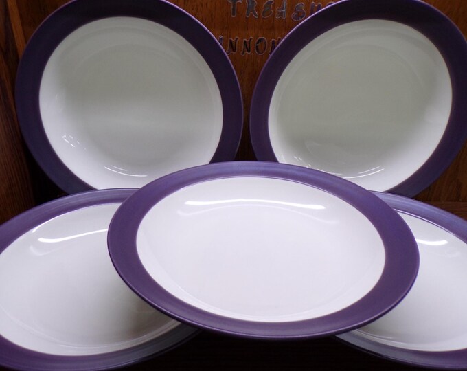 2505 Noritake Colorwave Purple #8486 10.75" Large Flat Rimmed Pasta Serving Bowls Set of 5 - Great Condition