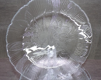 2602 Arcoroc Cantebury Crocus Textured Tempered Glass 7.5" Salad / Snack Plates Set of 4 Made in France - Great Condition
