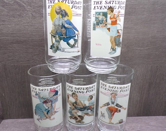 2606 Saturday Evening Post Arby's Collector Series 1980's Vintage 6" Tumbler Glasses Set of 5