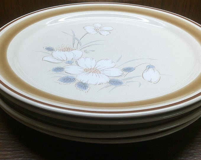 2412 Hearthside Watercolors Dawn Hand-Painted Stoneware Vintage 10.5" Dinner Plates Set of 4 Good Condition Light Scratches