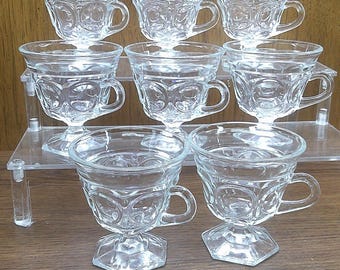 2411 Indiana Glass Lexington 3.5" Thumbprint 6 oz Punch Cups Set of 8 - Good Condition