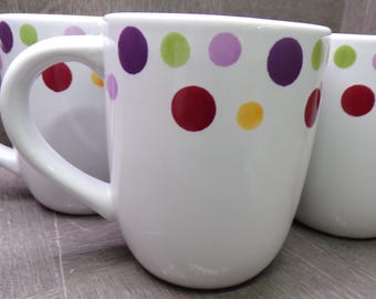 2609 Pampered Chef Simple Additions Dots Vintage 4" 12 oz Stoneware Coffee Mugs / Cups Set of 4