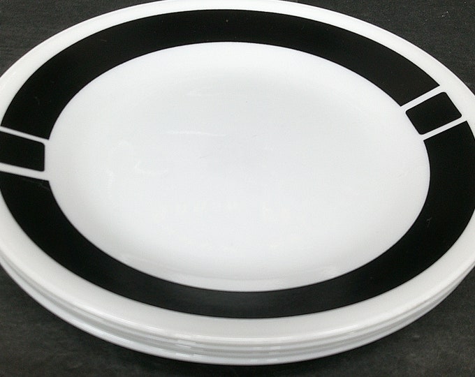 2403 Corelle Urban Black Vintage 6.75" Bread / Dessert Plates Set of 4 Thick Black Band - Good Condition No Chips or Cracks