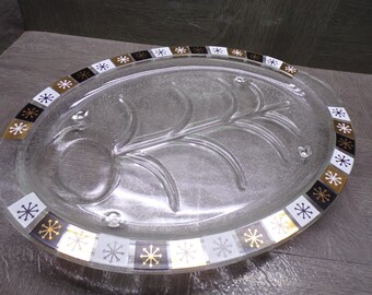 2608 Inland Glass Vintage 1950's Platter 14" Atomic Snowflake Meat Serving Tray
