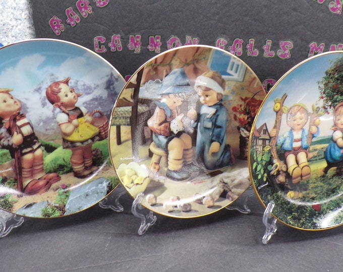 2212 Hummel Little Companions Collectors Plates Vintage Set of 3 - Little Explorers, Tender Loving Care, Apple Tree Boy & Girl- Great Cond.