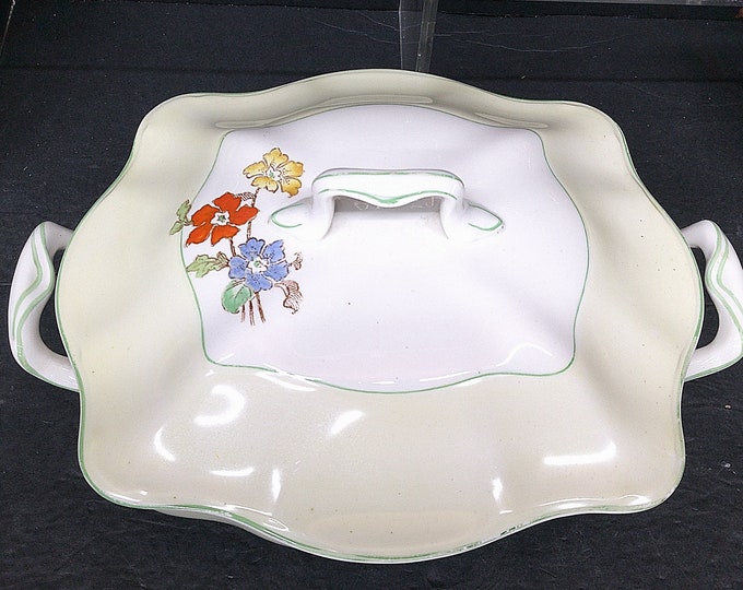 2312 Johnson Bros Pareek 8.5" Square Covered Vegetable Bowl- Floral - Some ware, Couple Tiny Brown Spots inside - No Chips