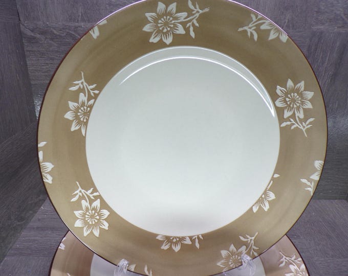 2602 Nautica Island Shores Flowers Beige Floral 11" Dinner Plates Set of 4 - Many Light Scratches Still Look Great