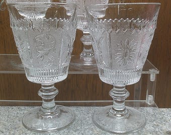 2408 Westmoreland Glass Princess Feather Vintage 6" Textured Stemmed / Footed Wine Glasses Set of 4