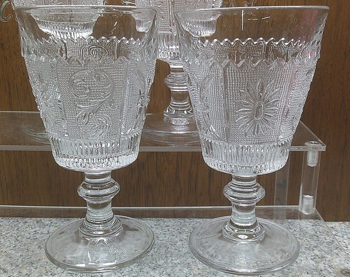 2408 Westmoreland Glass Princess Feather Vintage 6" Textured Stemmed / Footed Goblets / Wine Glasses Set of 4 - Great Condition