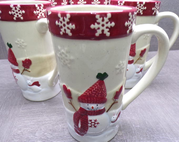 2602 St. Nicholas Square Winter Wishes 6" Snowman Christmas Latte Mugs Set of 6 - Excellent Condition