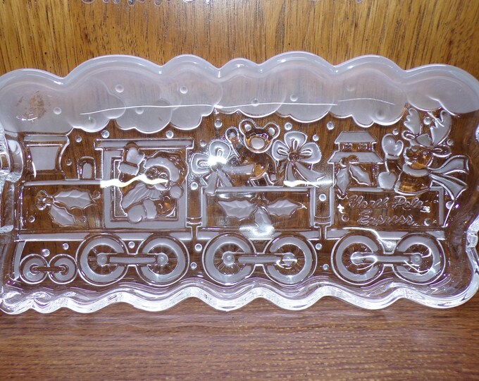 2505 Gorham Holiday Traditions North Pole Express Train 13.5" Frosted Christmas Santa Platter - Great Condition
