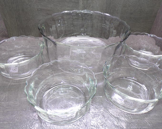 2604 Anchor Hocking Fairfield Clear Paneled Vintage Glass Set of 5 Serving Bowls