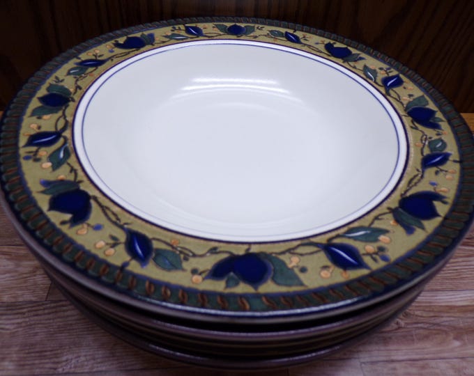 2509 Mikasa Intaglio Arabella CAC01 Oven to Table Stoneware 9.25" Flat Rim Bowls Set of 6 - Great Condition