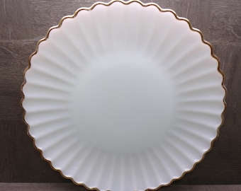 2605 Anchor Hocking Fire King Vintage Milk Glass Swirl 14.25" Platter w/Gold Rim