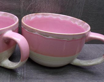 2605 Bosmarlin Eco-Friendly Stoneware Pink 24 oz Jumbo Cappuccino Mugs Set of 2