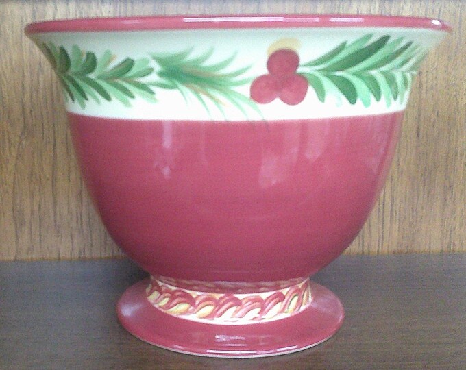 2501 Gail Pittman Pottery Christmas Memories Southern Living 7.75"T x 10.25"W Hand painted Vintage Sienna Footed Centerpiece Bowl-Great Cond