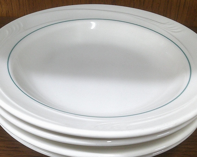 2410 Oneida 9609C Espree 8.5" Green Band Rimmed Bowls Set of 4 - Good Condition Some Wear