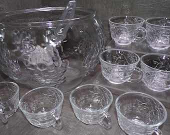 2606 Indiana Glass Celebration 18 pc Vintage Clear Glass Punch Bowl Set