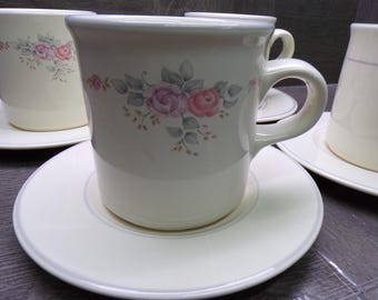 2605 Pfaltzgraff Trousseau Pattern 8 pc Set (4) Cups & (4) Saucers Made in USA