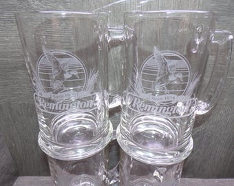 2605 Remington Duck 14 oz 5.5" Vintage Clear Glass Mug Set of 4