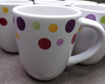 2609 Pampered Chef Simple Additions Dots Vintage 4" 12 oz Stoneware Coffee Mugs / Cups Set of 6
