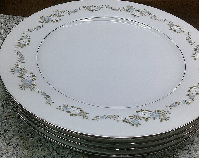 2407 Noritake Leonore #6676 Blue, Grey, White Floral Dinnerware w/ Platinum Rim - Great Condition No Chips or Cracks Choose from List: