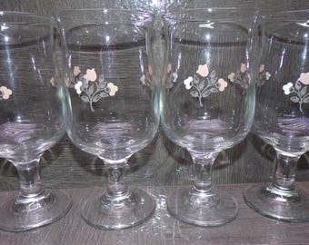 2606 Pfaltzgraff Remembrance Peach 6.5" Footed Wine / Water Glass Set of 4