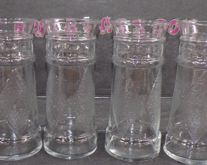 2212 Red Lobster Lighthouse Embossed Diamond Glass Tumblers Vintage 6.5" Set of 4 - Great Condition