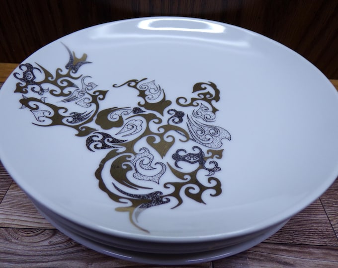 2510 Caskata Canape Gold & Platinum 6.5" Dessert / Snack Plates Set of 4 - Good Condition