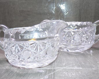 2609 ABP Vintage Crystal 3.5" Cream and Sugar Set Star, Fan & Diamond Cuts