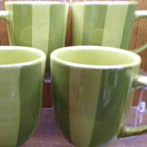 2505 Bella Ceramica Pastis Green Stripe Vintage 14 oz 4" Coffee Mugs Set of 4