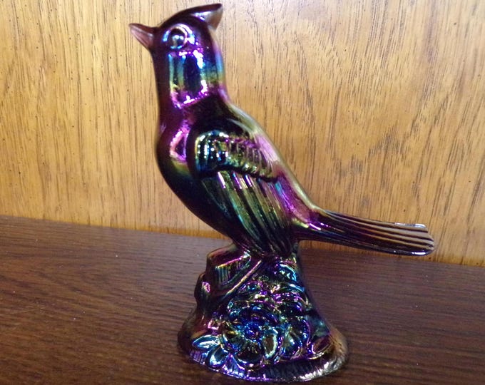 2501 Mosser Glass 5" Vintage Iridescent Amethyst Carnival Glass Cardinal - Great Condition