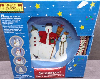 2608 Sakura Snowman 8" Lunch / Snack Plates Set of 4 Vintage 1998 in Box