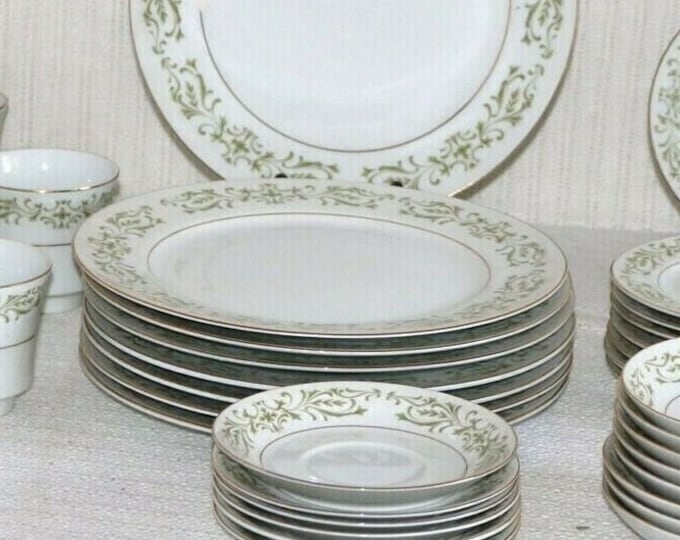 2308 Allegro Green Flower Fine China Made in Japan Great Condition No Chips or Cracks Choose From List: